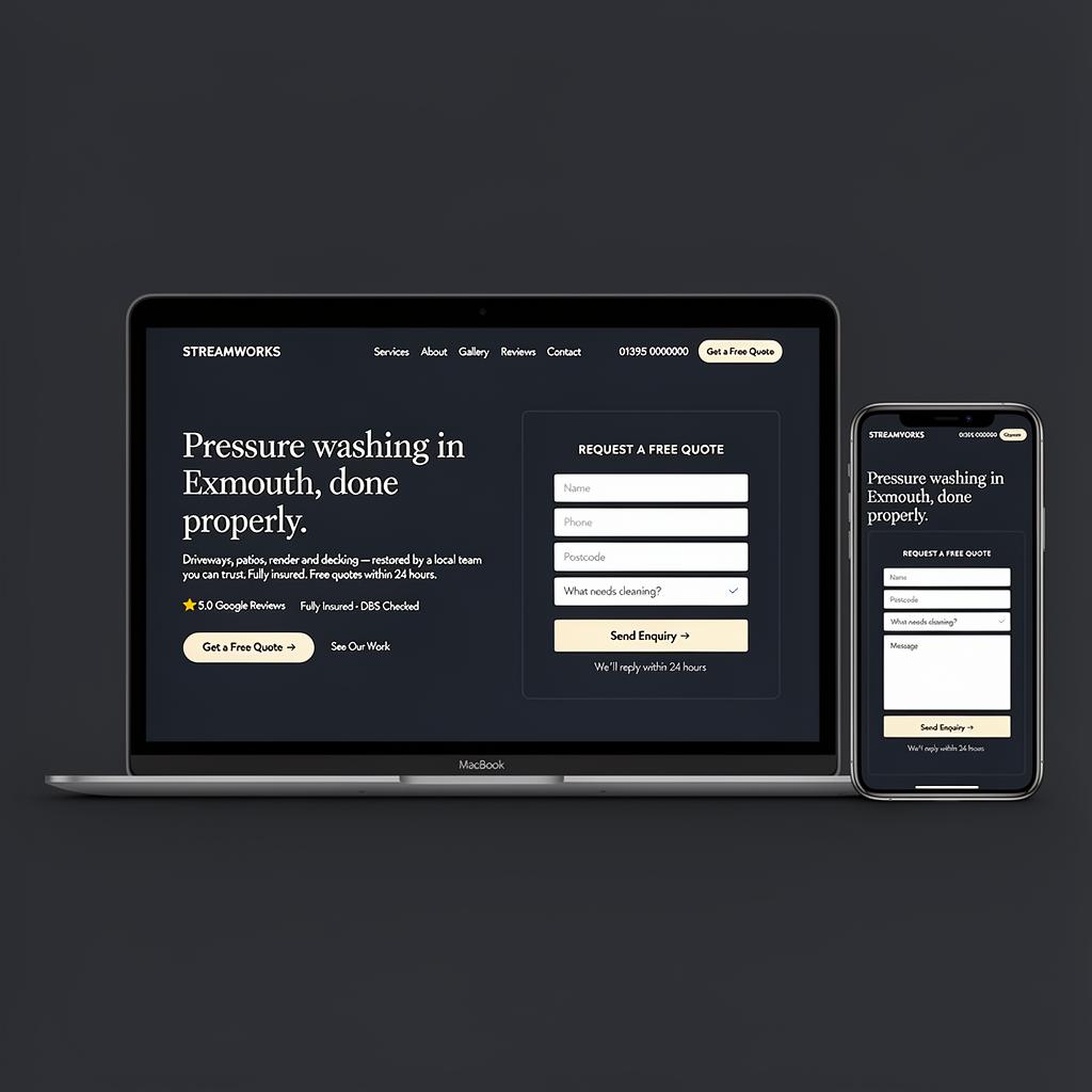 Streamworks — website mockup on laptop and phone