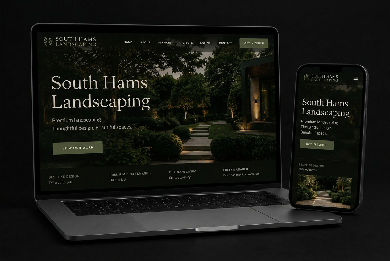 South Hams Landscaping — website mockup on laptop and phone